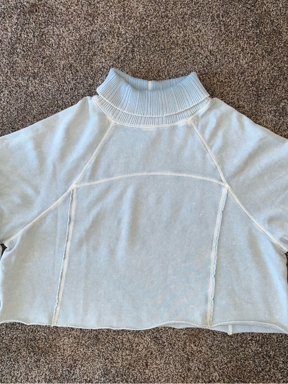 aerie Soft Light Blue Ribbed Mock Neck Top